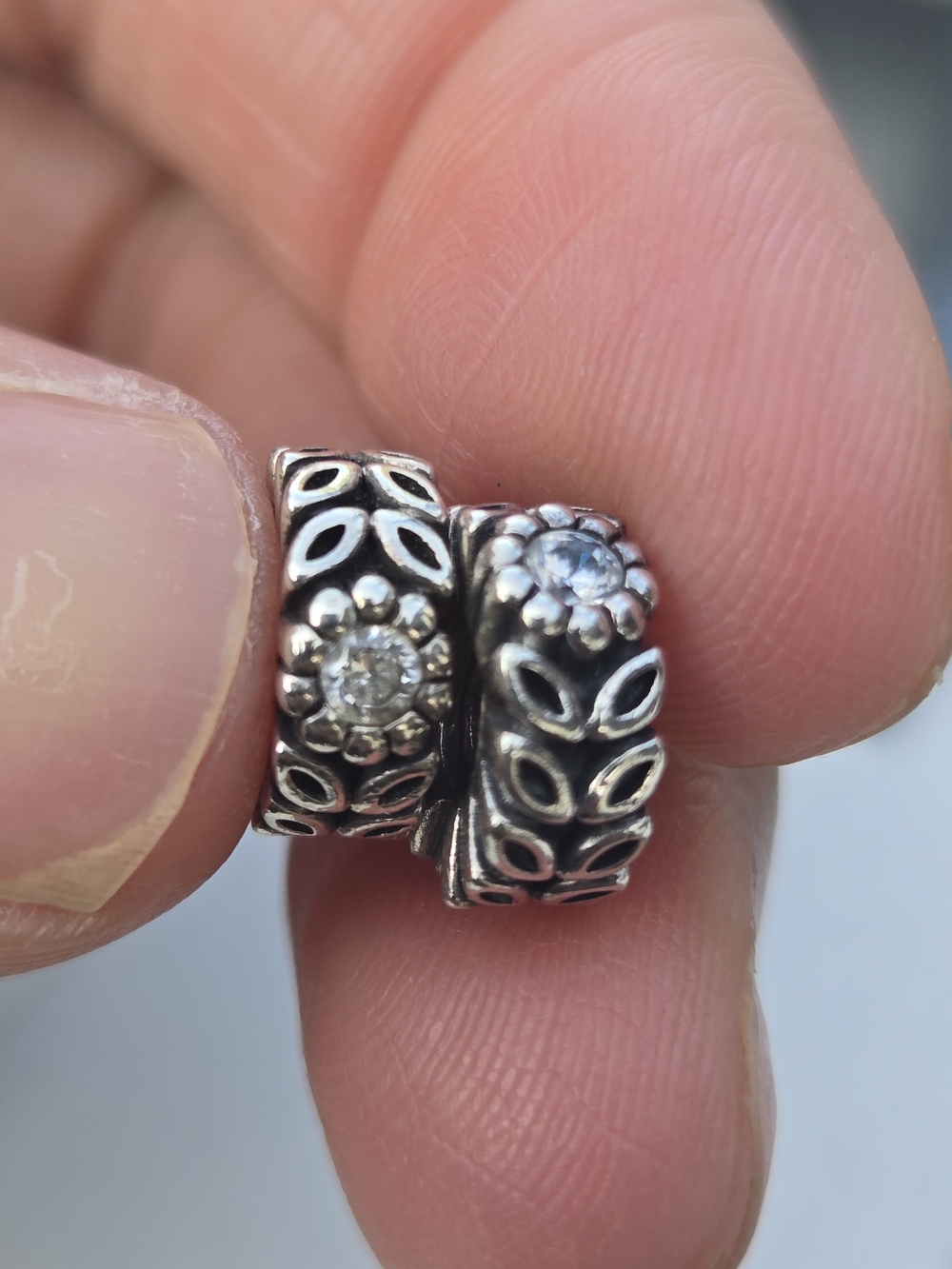 Pandora Silver Floral Spacer Beads with Clear Stones - Silver